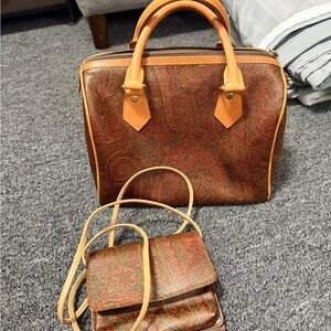 Elegant Etro Brown Paisley Handbag Set